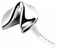 Engraved Silver Asian Fortune Cookie in Takeout Box