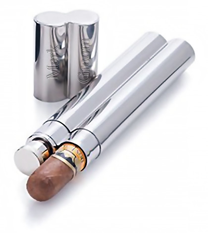 Polished Stainless Steel Cigar Case & Flask