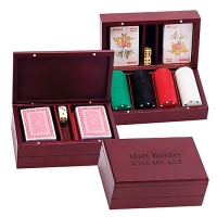 Wooden Case Poker Tournament Cards and Chips Game Set