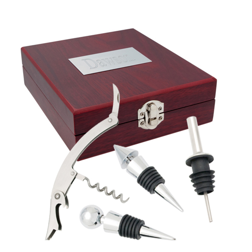 4 Piece Wine Service Set in Mahogany Box