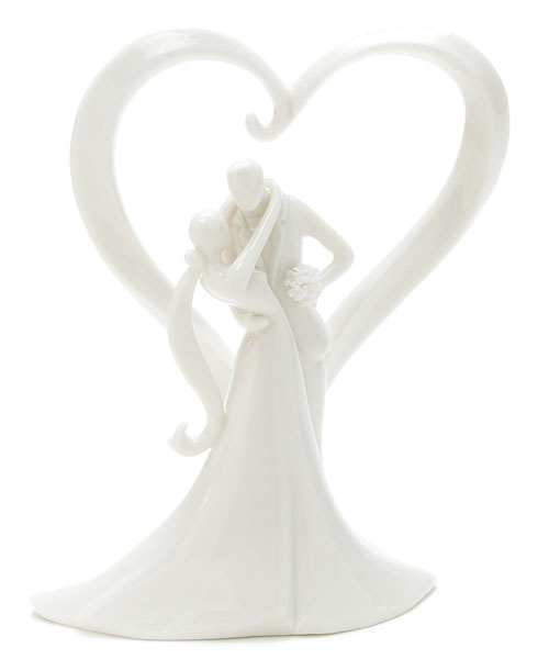 Sophisticated Porcelain Bride Groom Heart Cake Topper