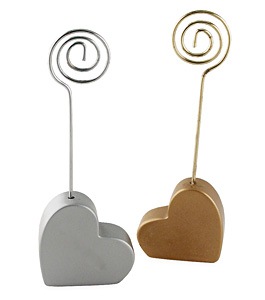 Metallic Silver Wedding Wood Heart Placecard Holder*