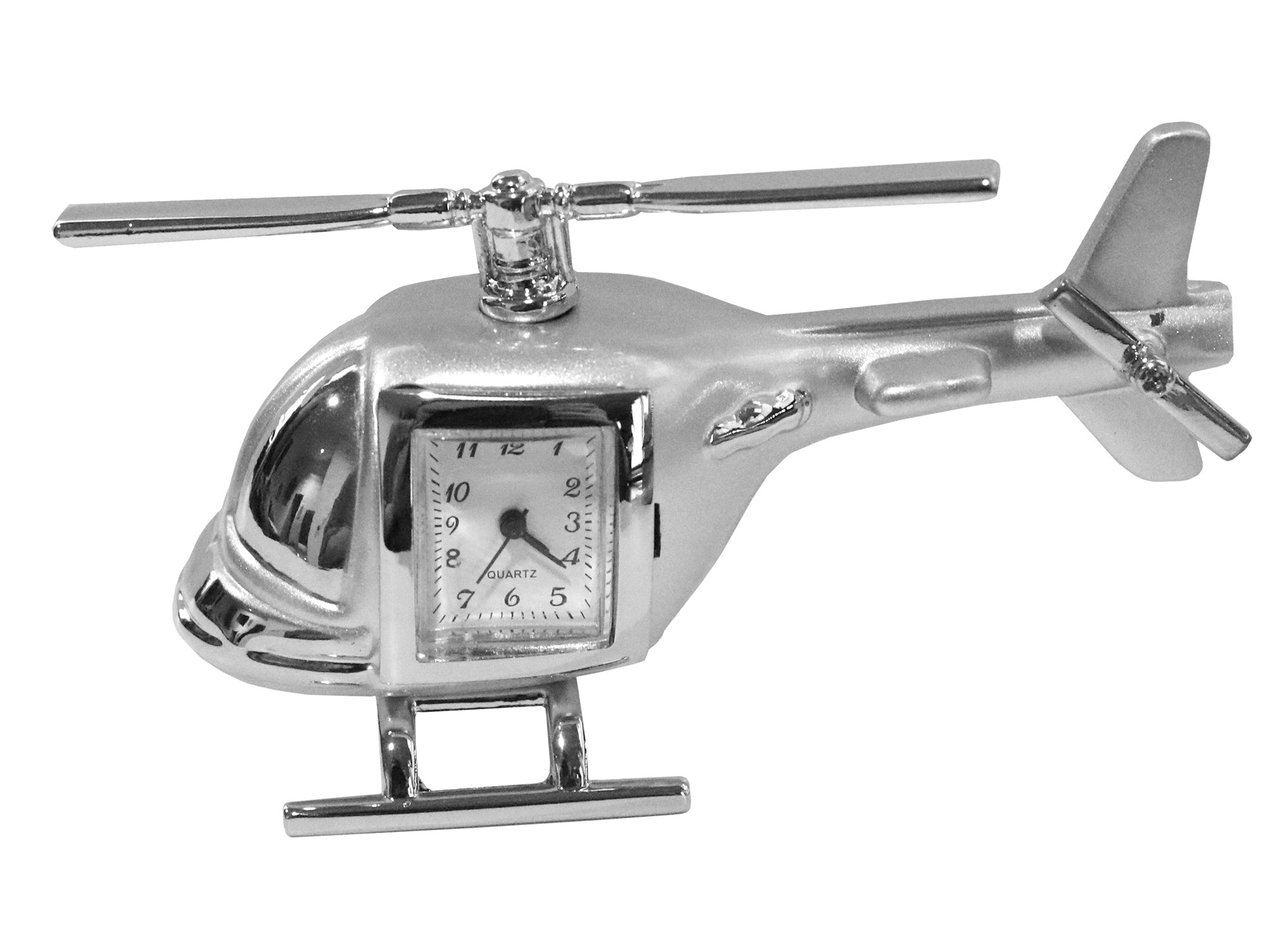 Silver Metal Helicopter Office Mini Desk Clock