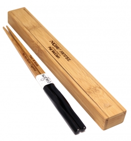 Custom Fine Dining Twisted Black Chinese Bamboo Chopsticks Pair & Box