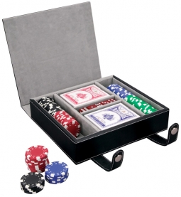 Leatherette Black Case Poker Cards and Premium Chips Game Set