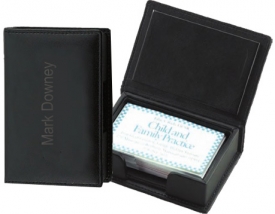 Black Leather Business Card Case Holder with Note Paper