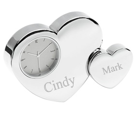 Silver Double Heart Desktop Clock*