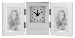 Silver 2" x 3"  Double Photo Frame Alarm Clock