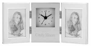 Silver 2" x 3"  Double Photo Frame Alarm Clock
