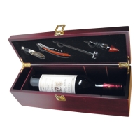Mahogany Wood Wine Box with Barware Service Set