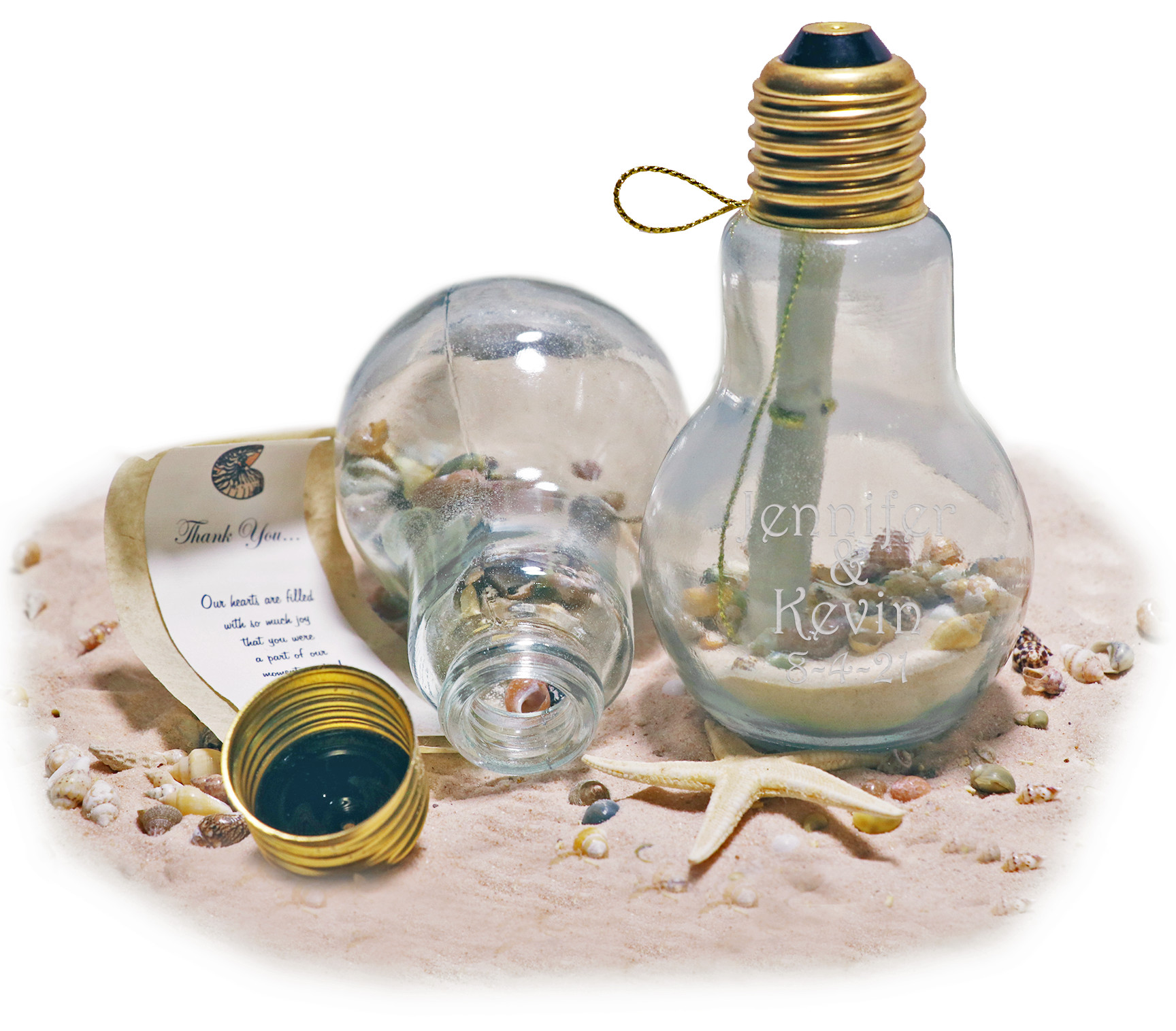 Brighter Future Beach Sand Seashell Message in a Light Bulb Invitation