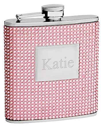 Mini Engraved Pink Crystal Rhinestone Flask