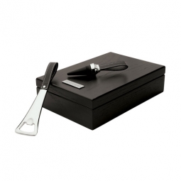 Bottle Opener & Stopper Barware Set with Black Wood Box