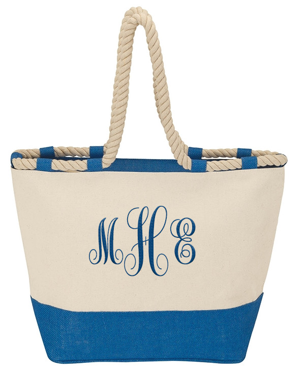 Canvas Garment Bag W/monogram/ocean Blue & White Seaside 