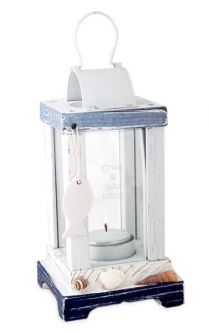 Nautical Beach Sea Shells Wood Candle Lantern