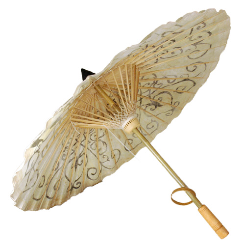 Artisan Hand Painted Hearts Oiled Paper Parasol with Wooden Handle*