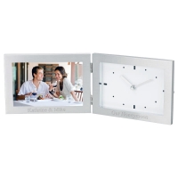 4" x 6" Lightweight Brushed Aluminum Foldable Desktop Picture Frame Clock