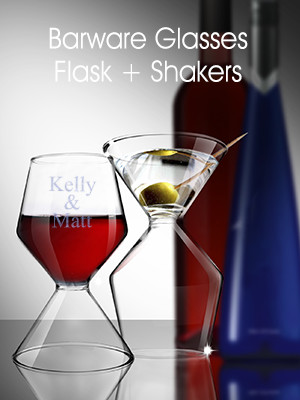 Personalized Barware Glasses + Flask + Shakers