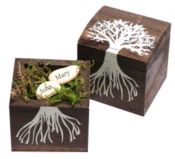 Growing Together Wishing Beans in a Tree Wood Box + Green Grass Moss