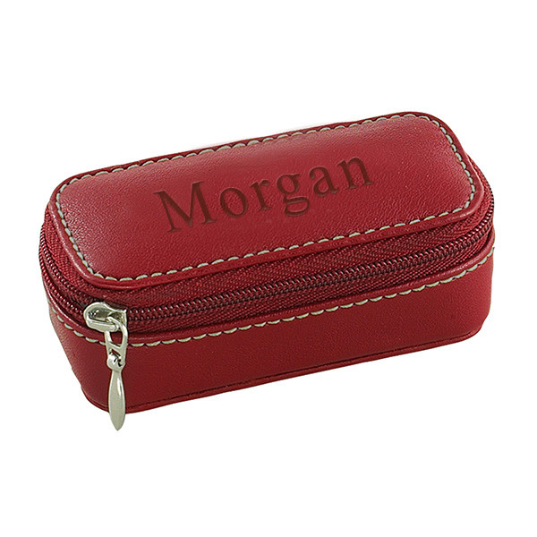 Red Cosmetic Compact Zipper Mirror Lipstick Leatherette Case