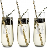 Crystal Clear Stemless Champagne Glass Flute (Optional Personalized Crystal Rhinestones)