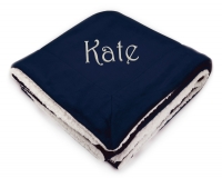 Personalized Navy Micro Plush Sherpa Throw Blanket with Inner Faux Lambswool