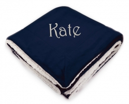 Personalized Navy Micro Plush Sherpa Throw Blanket with Inner Faux Lambswool