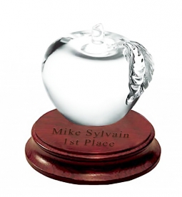 Glass Apple Award with Rosewood Base