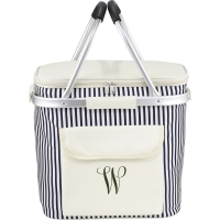 Collapsible Striped Picnic Basket Cooler with Double Aluminum Handles