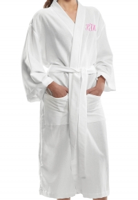 White Luxury Terry Kimono Bathrobe with Dual Pockets
