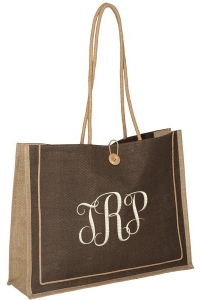 Large Chocolate Brown Shoulder Jute Shopping Bag