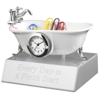 Custom White Clawfoot Bathtub Office Accessories Holder Mini Desk Clock
