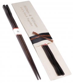Personalized Fine Dining Twisted Dark Brown Wood Chopsticks & (Optional) Handmade Lokta Pouch