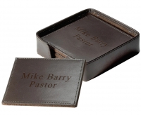 Square Brown Leather Coasters with Holder (Set of 4)