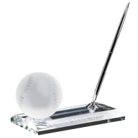 Crystal Desk Name Plate Pro Baseball Paper Weight and Pen Desk Stand Set