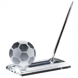 Crystal Desk Name Plate Soccer Ball Paper Weight and Pen Desk Stand Set