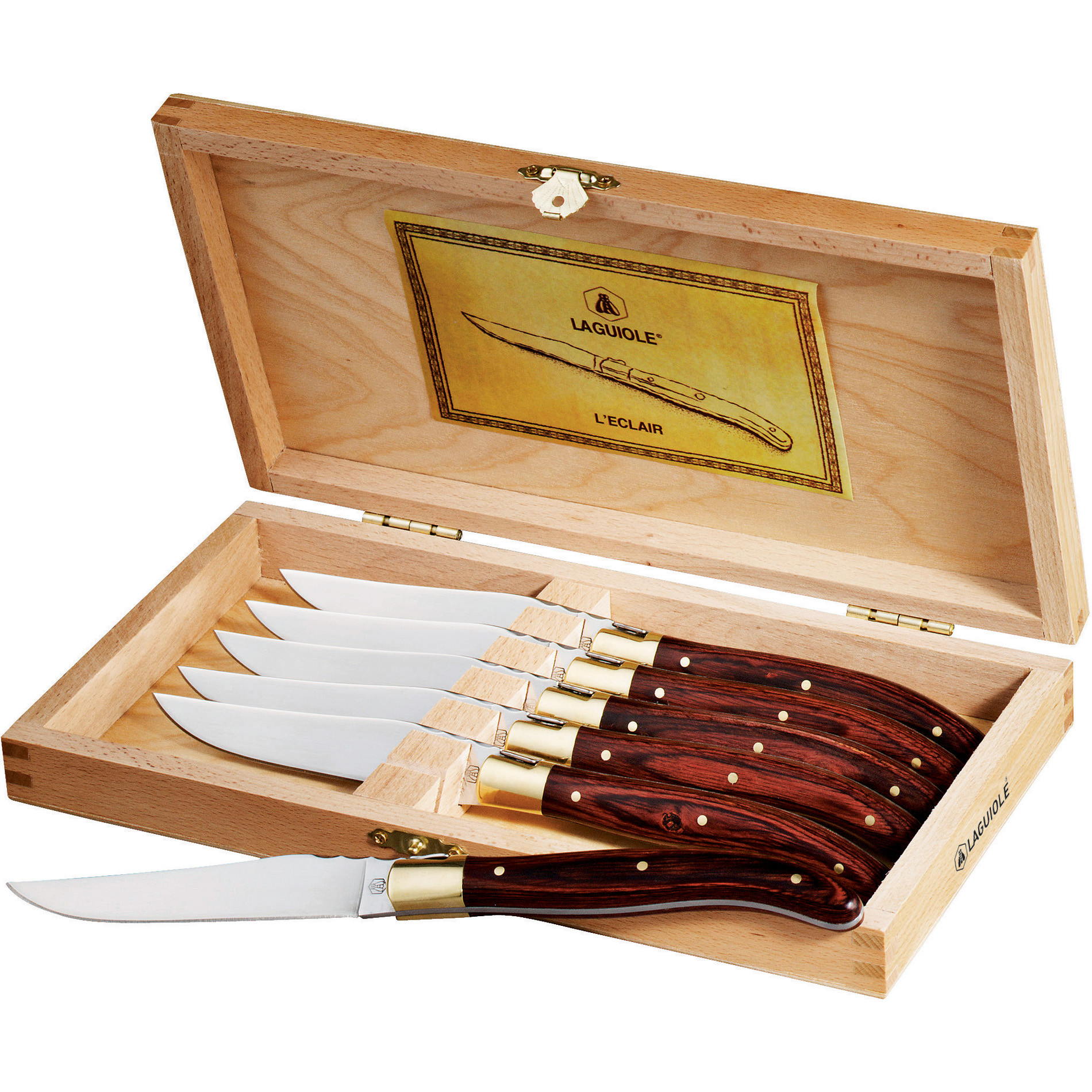 Set of 6 Luxury Knives with Green Wooden Shank Laguiole La Tour