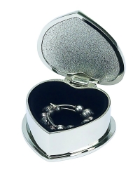 Polished Silver Finish w/ Glass Mirror Cover Heart Trinket Box