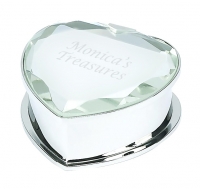 Polished Silver Finish w/ Glass Mirror Cover Heart Trinket Box