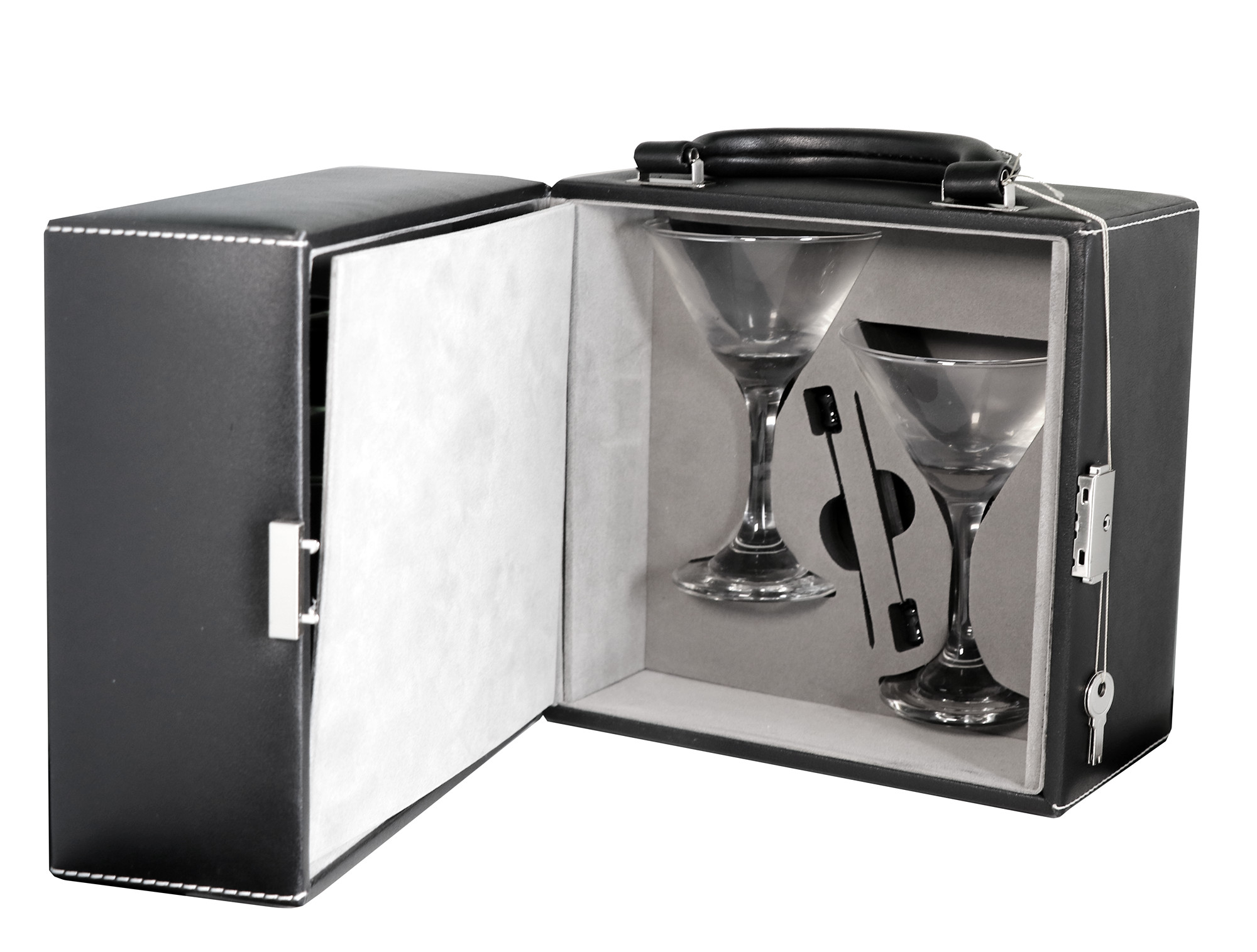His & Hers Stainless Steel Martini Bar Glass Set with Hard Carry Case
