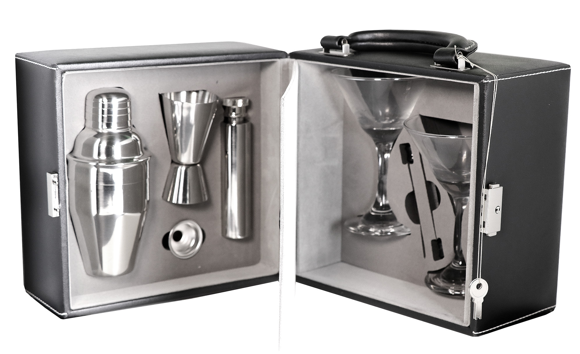 10 Piece Stainless Steel Travel Bar Set in Leather Case