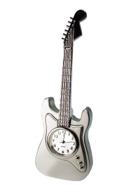 Miniature Black /& Silver Guitar Clock on a Stand in a Personalised Gift Box