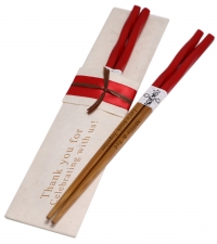Personalized Twisted Red Chinese Bamboo Chopsticks & (Optional) Handmade Lokta Pouch