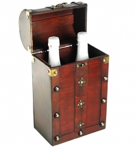 Custom Vintage Wood Chest Double Wine Box Carrier with Brass Clasp