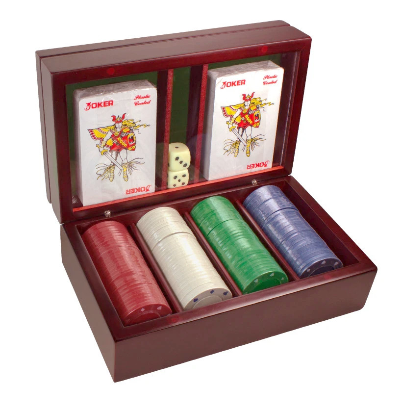 Wooden Case Poker Tournament Cards and Chips Game Set*