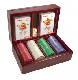 Wooden Case Poker Tournament Cards and Chips Game Set