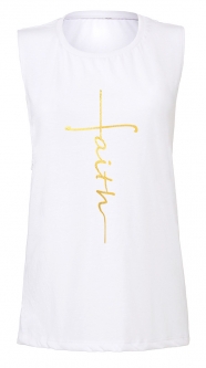 Custom Foiled/Metallic Christian "FAITH" Cross Women's White Fitness Jersey Tank