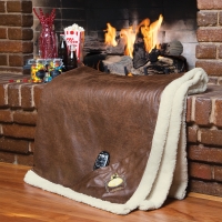 Custom Faux Leather Microfiber Plush Sharpa Lining Rustic Ranch Throw Blanket