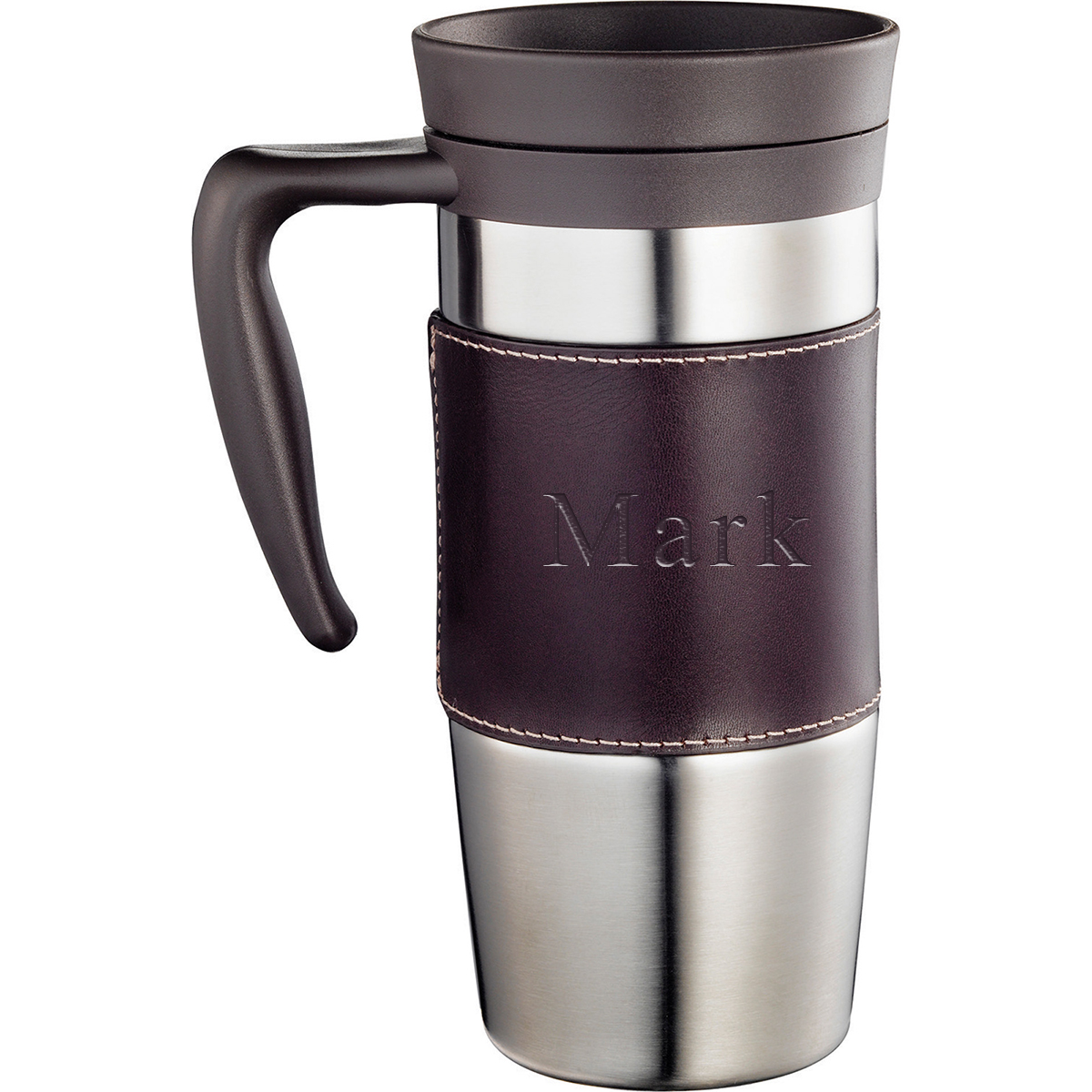 personalized stainless steel travel mug with handle