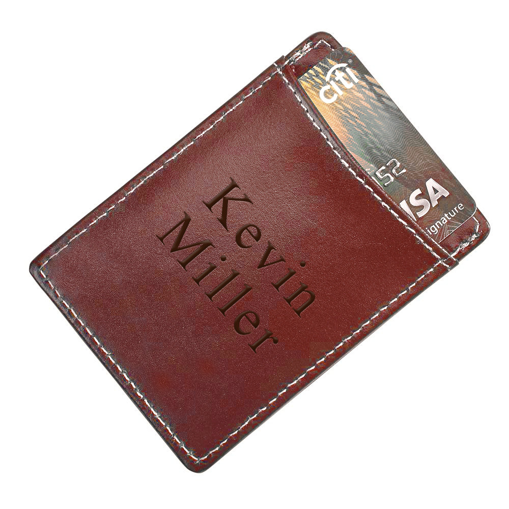  Personalized red leather wallet. Credit card, cash or